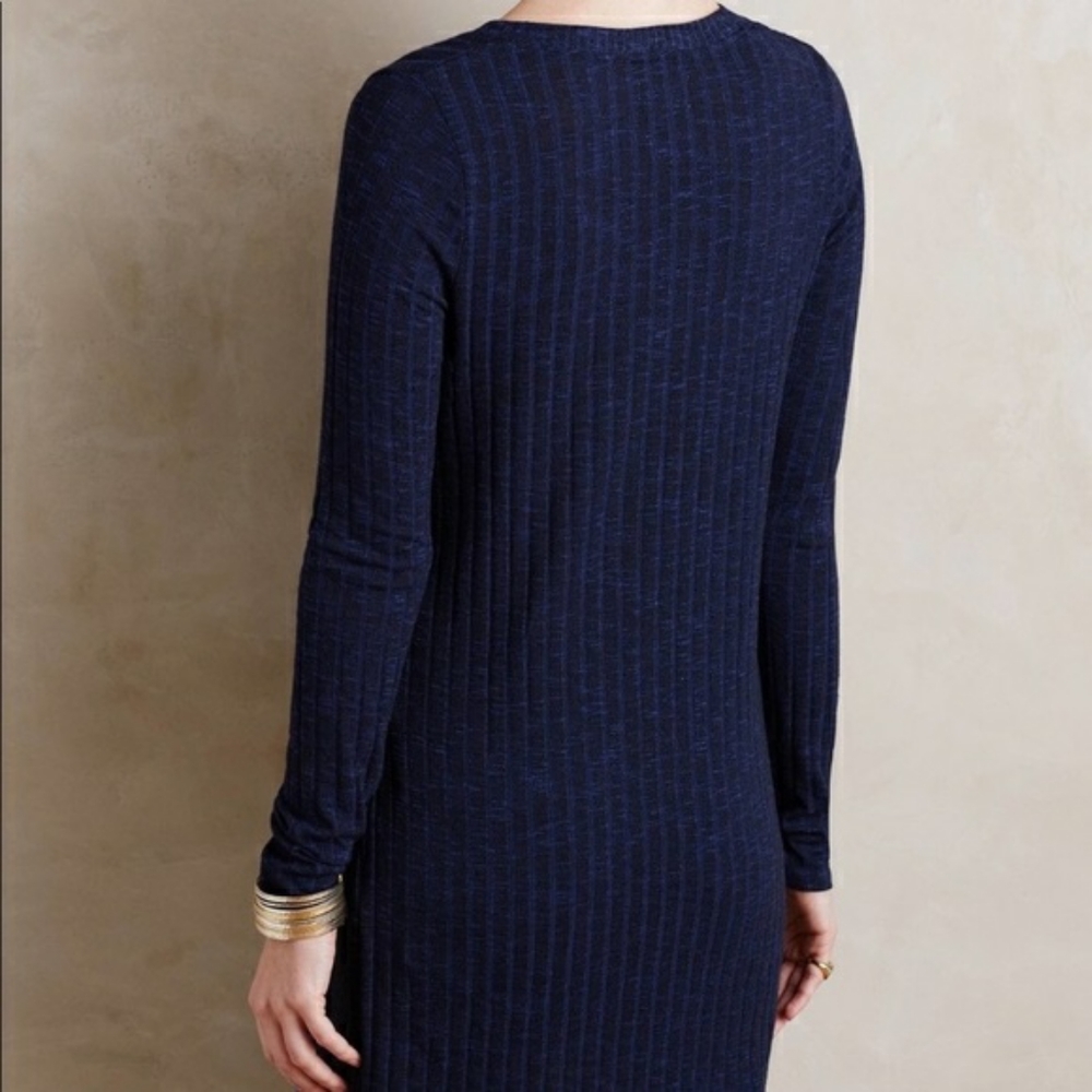 Anthropologie Deletta Small Navy Blue Ribbed V Neck Tunic Top - Picture 2 of 10